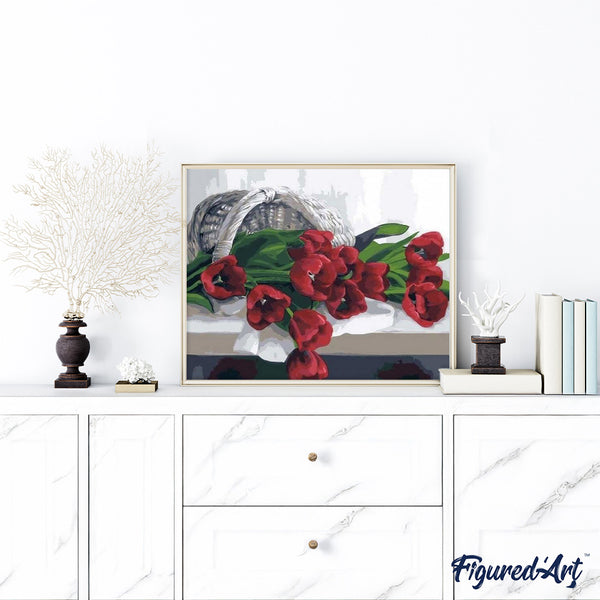 paint by numbers | Basket of Romantic Tulips | easy flowers | FiguredArt