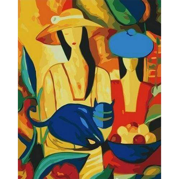 paint by numbers | Women and Blue Cat | cats easy famous paintings | FiguredArt