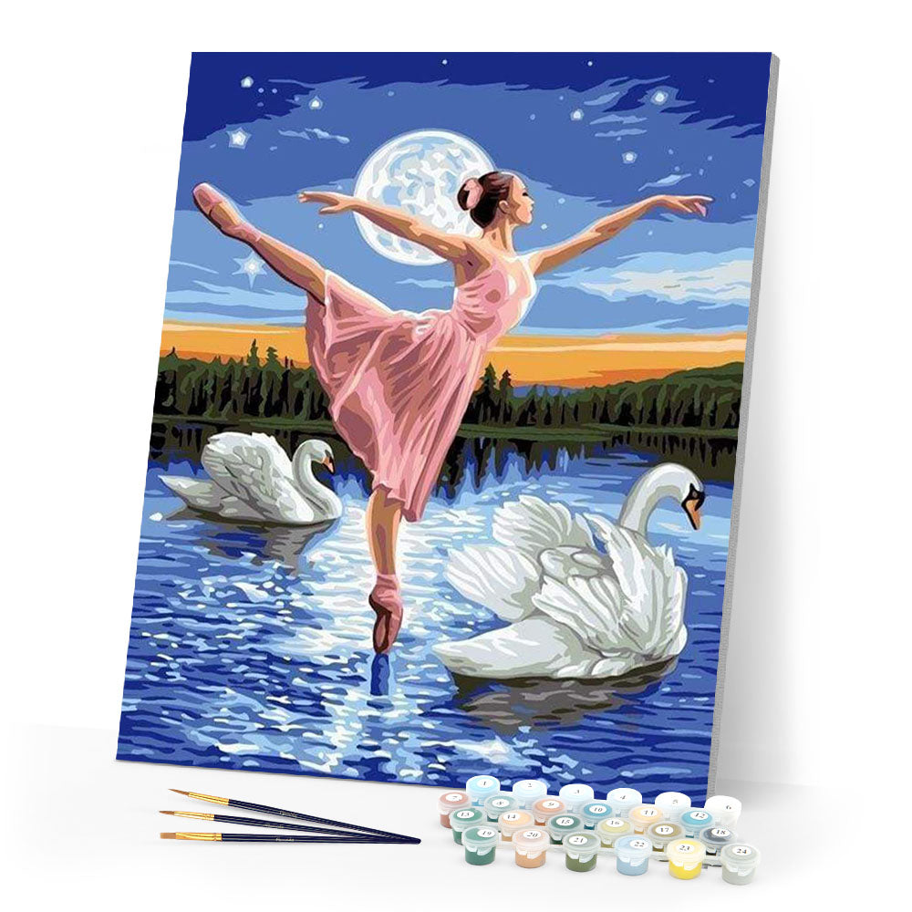 paint by numbers | Swan Lake and Full Moon | birds dance intermediate swans | FiguredArt