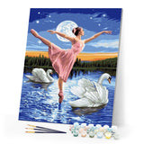 paint by numbers | Swan Lake and Full Moon | birds dance intermediate swans | FiguredArt