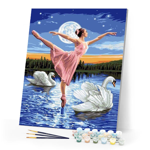paint by numbers | Swan Lake and Full Moon | birds dance intermediate swans | FiguredArt