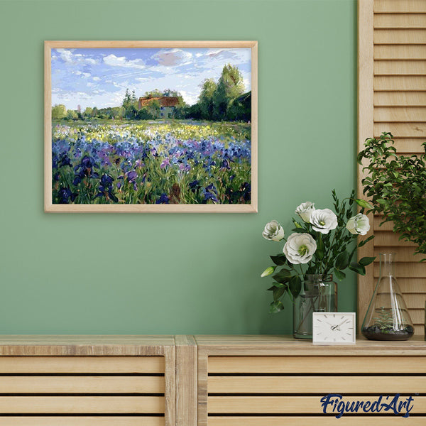 paint by numbers | Countryside field and Blue Flowers | advanced landscapes | FiguredArt
