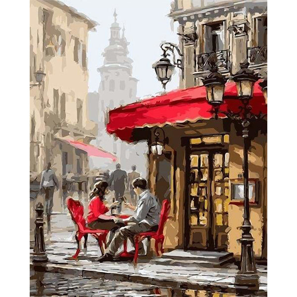 Paint by numbers | Couple at a cafe | intermediate romance cities | Figured'Art