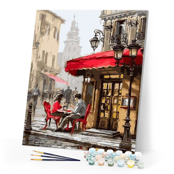 Paint by numbers | Couple at a cafe | intermediate romance cities | Figured'Art