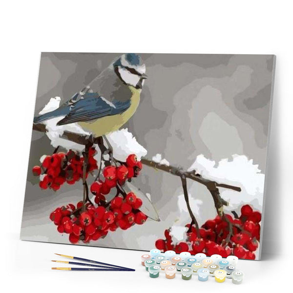paint by numbers | Bird and Red Fruits | animals easy flowers | FiguredArt