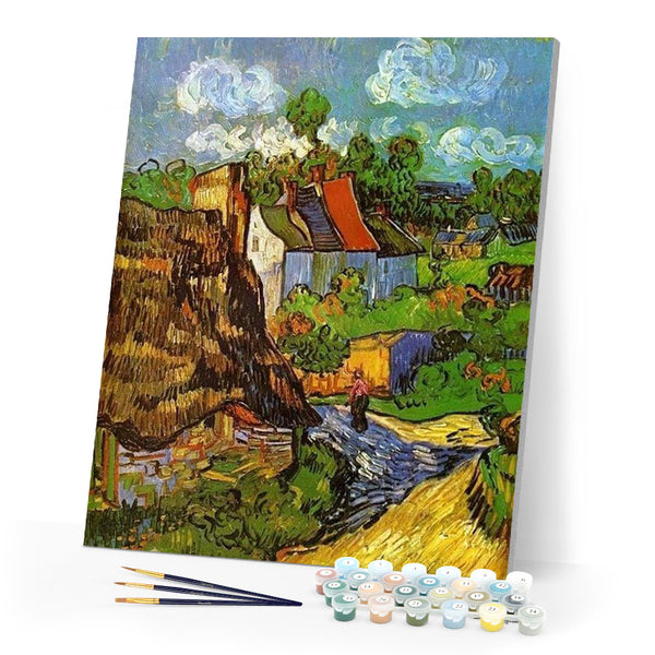 paint by numbers | Van Gogh Houses in Auvers | advanced famous paintings landscapes van gogh | FiguredArt
