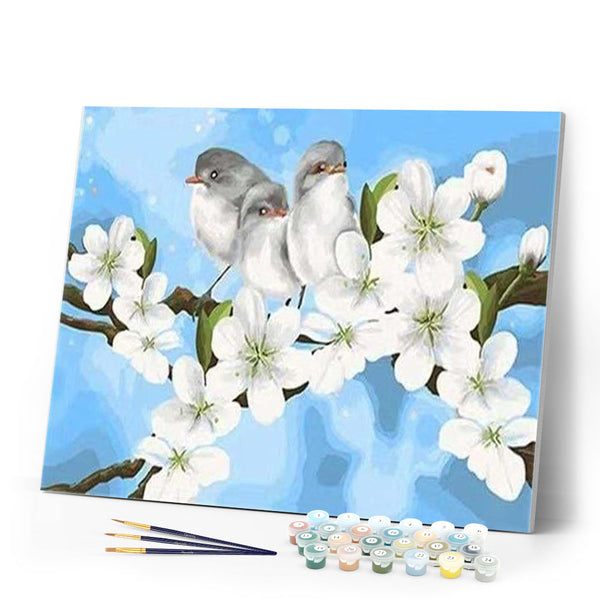 paint by numbers | Birds and White Magnolia | animals beginners birds easy flowers | FiguredArt