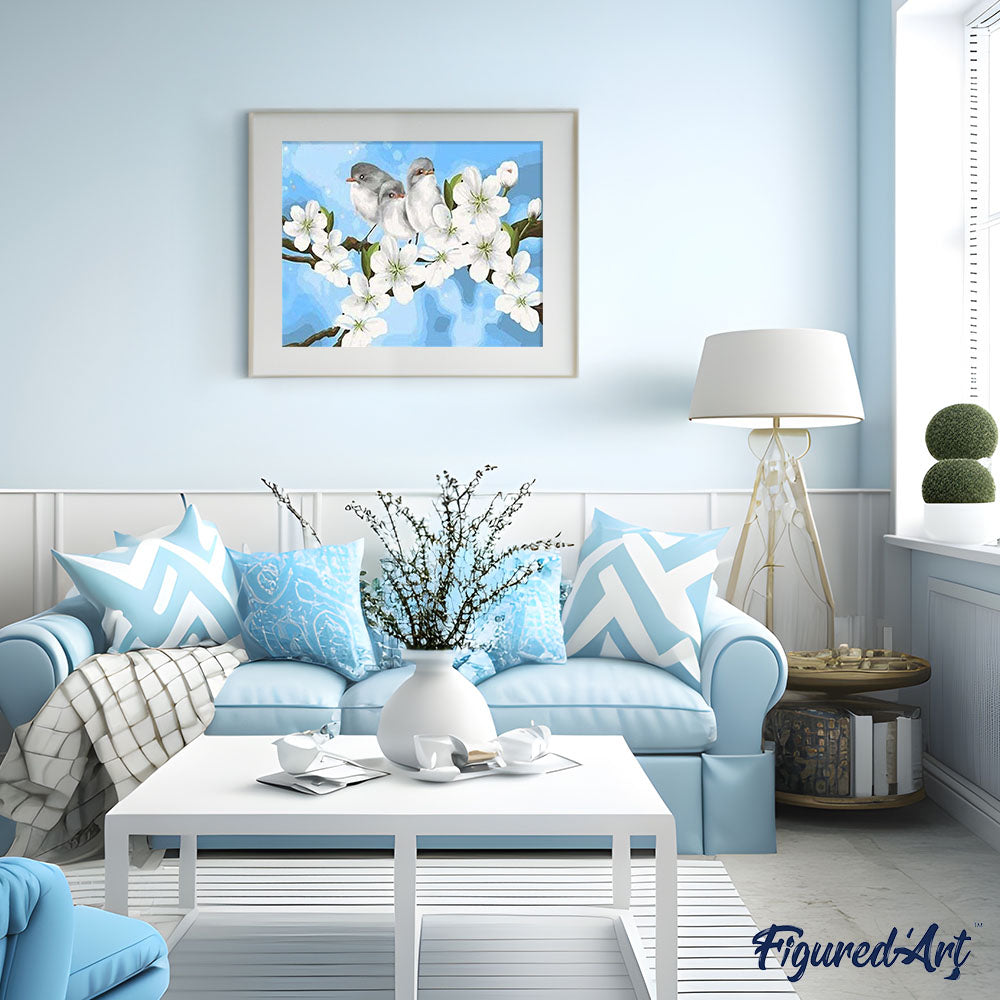 paint by numbers | Birds and White Magnolia | animals beginners birds easy flowers | FiguredArt