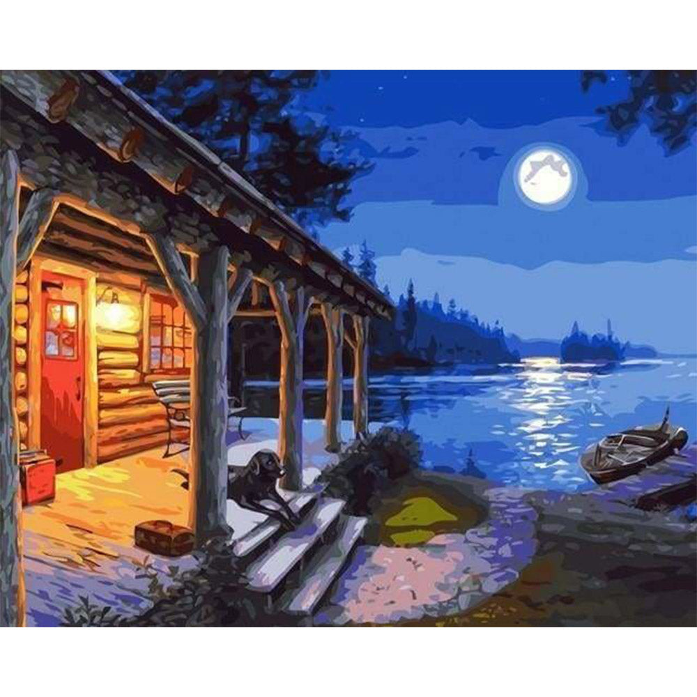 paint by numbers | Cabin and Moonlight View | intermediate landscapes | FiguredArt