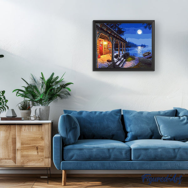 paint by numbers | Cabin and Moonlight View | intermediate landscapes | FiguredArt