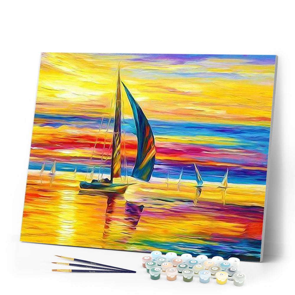 paint by numbers | Sunset Seaview | advanced landscapes ships and boats | FiguredArt