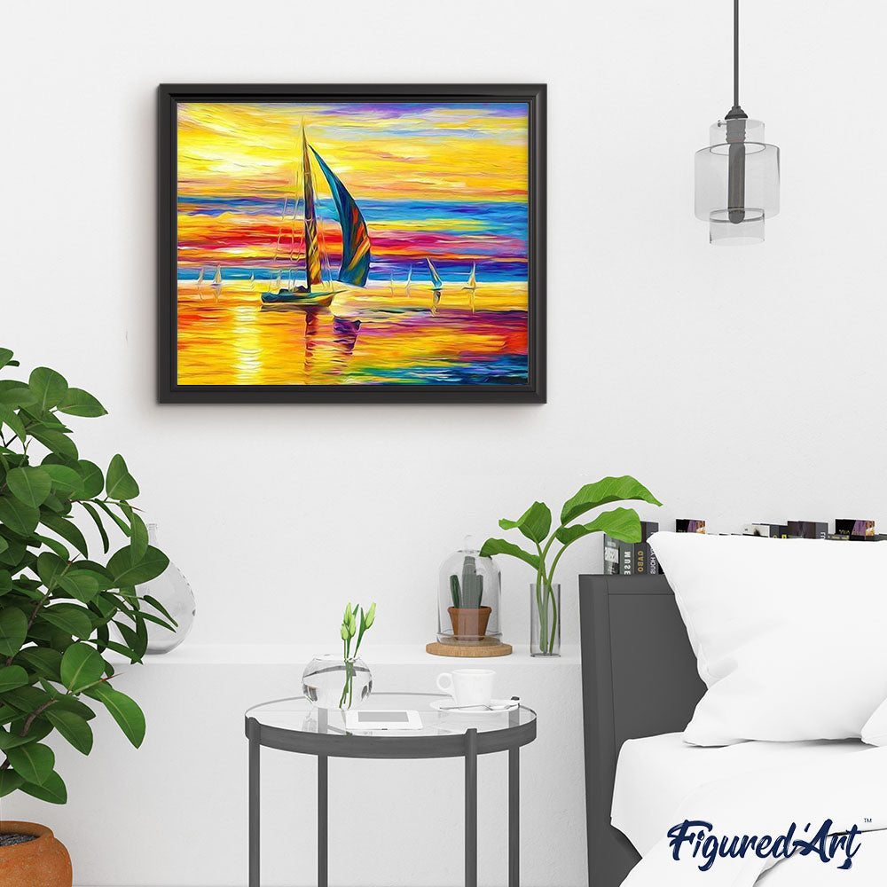 paint by numbers | Sunset Seaview | advanced landscapes ships and boats | FiguredArt