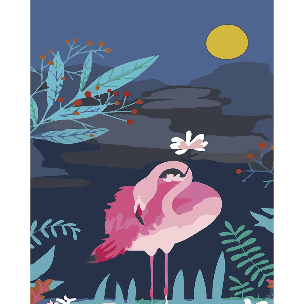 paint by numbers | Flamingo at Night | animals birds easy flamingos flowers | FiguredArt