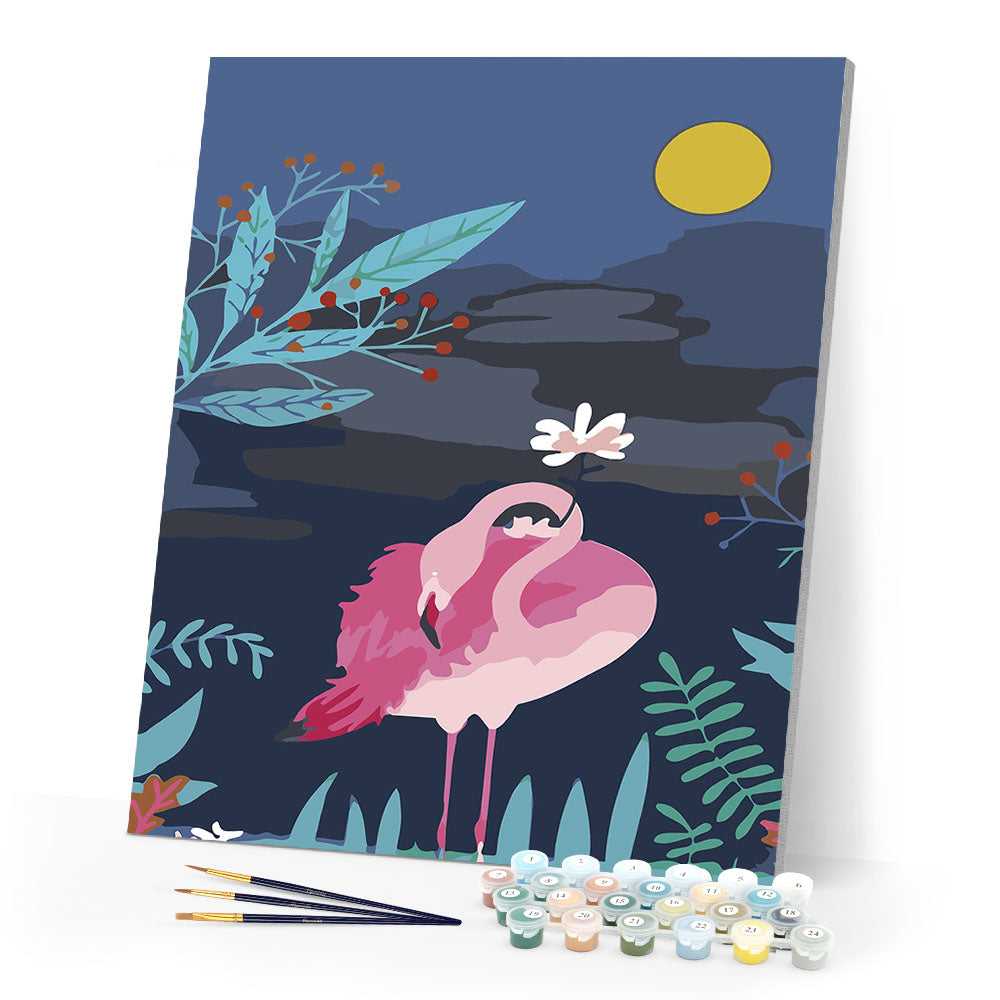 paint by numbers | Flamingo at Night | animals birds easy flamingos flowers | FiguredArt