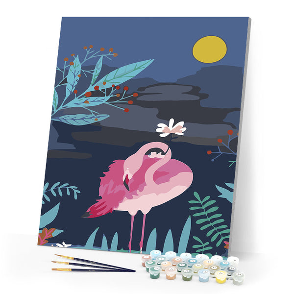 paint by numbers | Flamingo at Night | animals birds easy flamingos flowers | FiguredArt