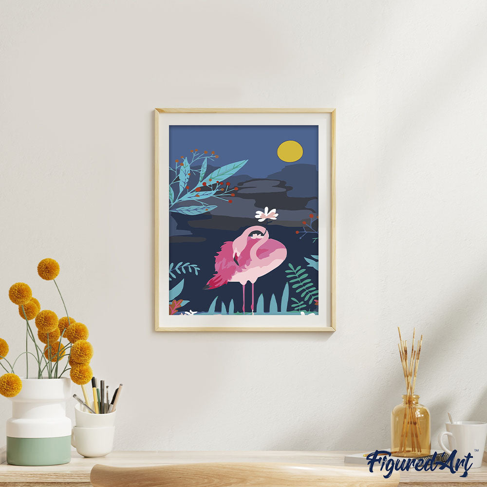paint by numbers | Flamingo at Night | animals birds easy flamingos flowers | FiguredArt