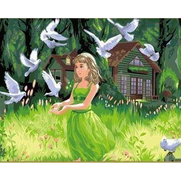 paint by numbers | Young Lady feeding Birds | animals birds intermediate kids | FiguredArt