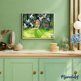 paint by numbers | Young Lady feeding Birds | animals birds intermediate kids | FiguredArt