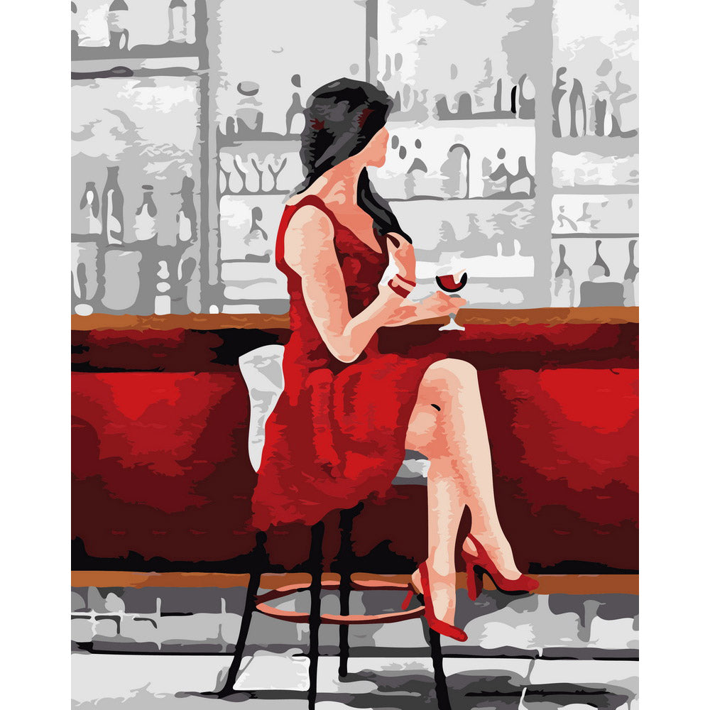 Woman in Red with Wine Glass