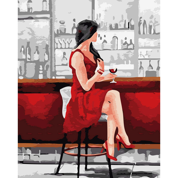 Woman in Red with Wine Glass