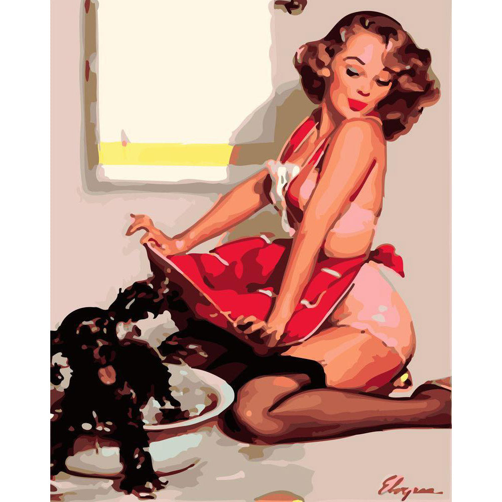 Paint by numbers | Pin-up and her dog | easy women new arrivals pin-up | Figured'Art