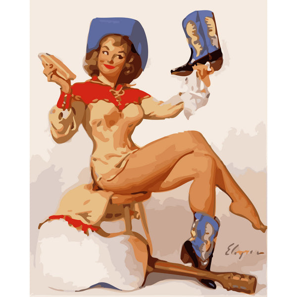 Vintage Pin-up with Blue Boots