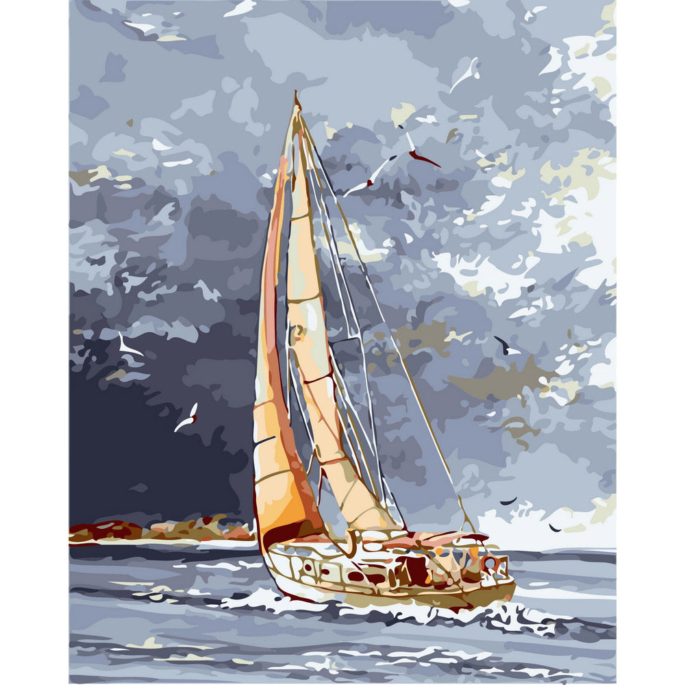 Sailboat and clouds by the water