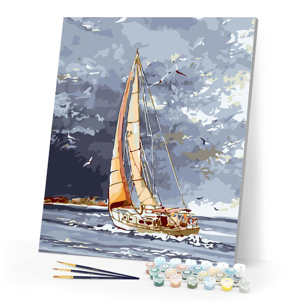 Paint by Numbers - Sailboat and clouds by the water