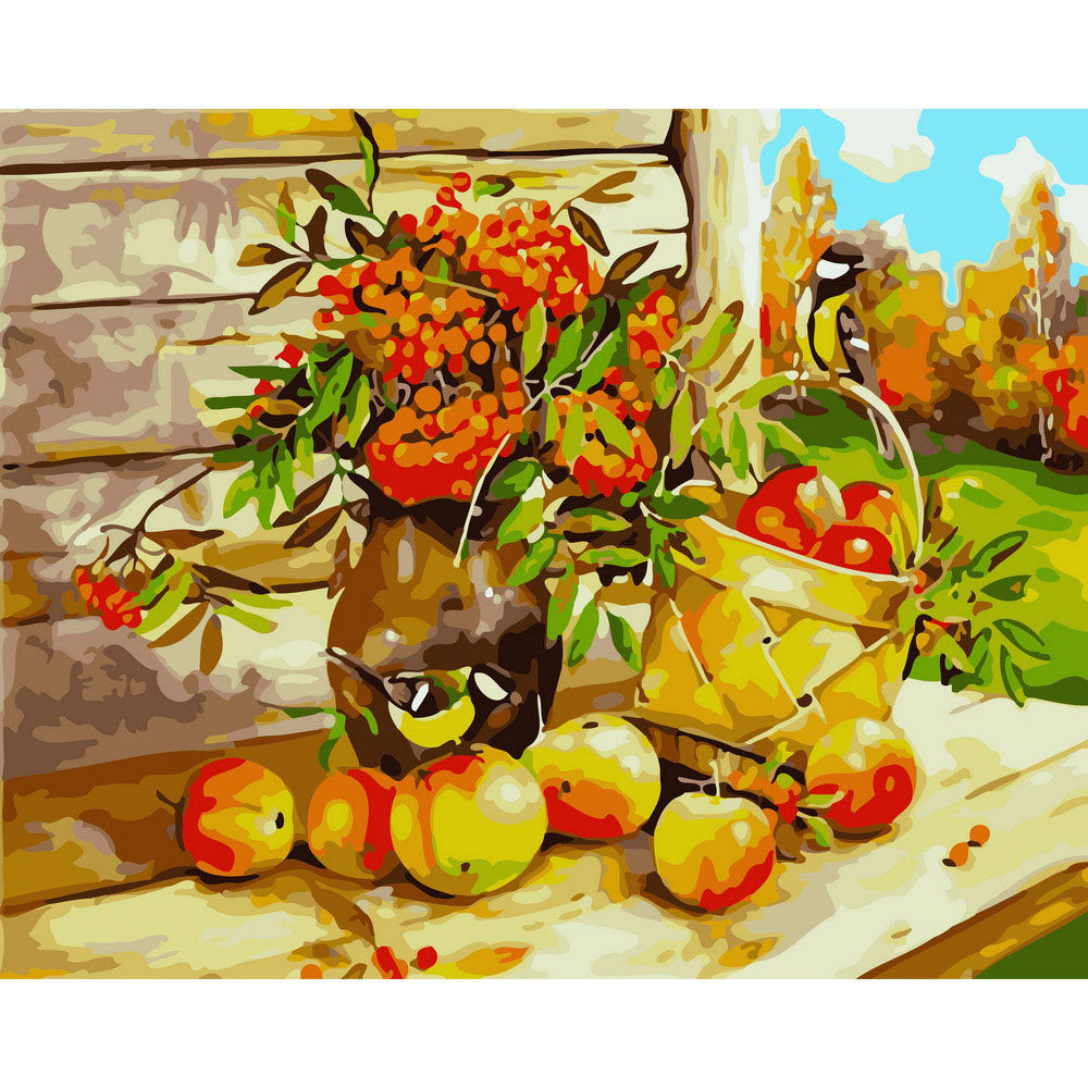 Basket of fruits in the countryside