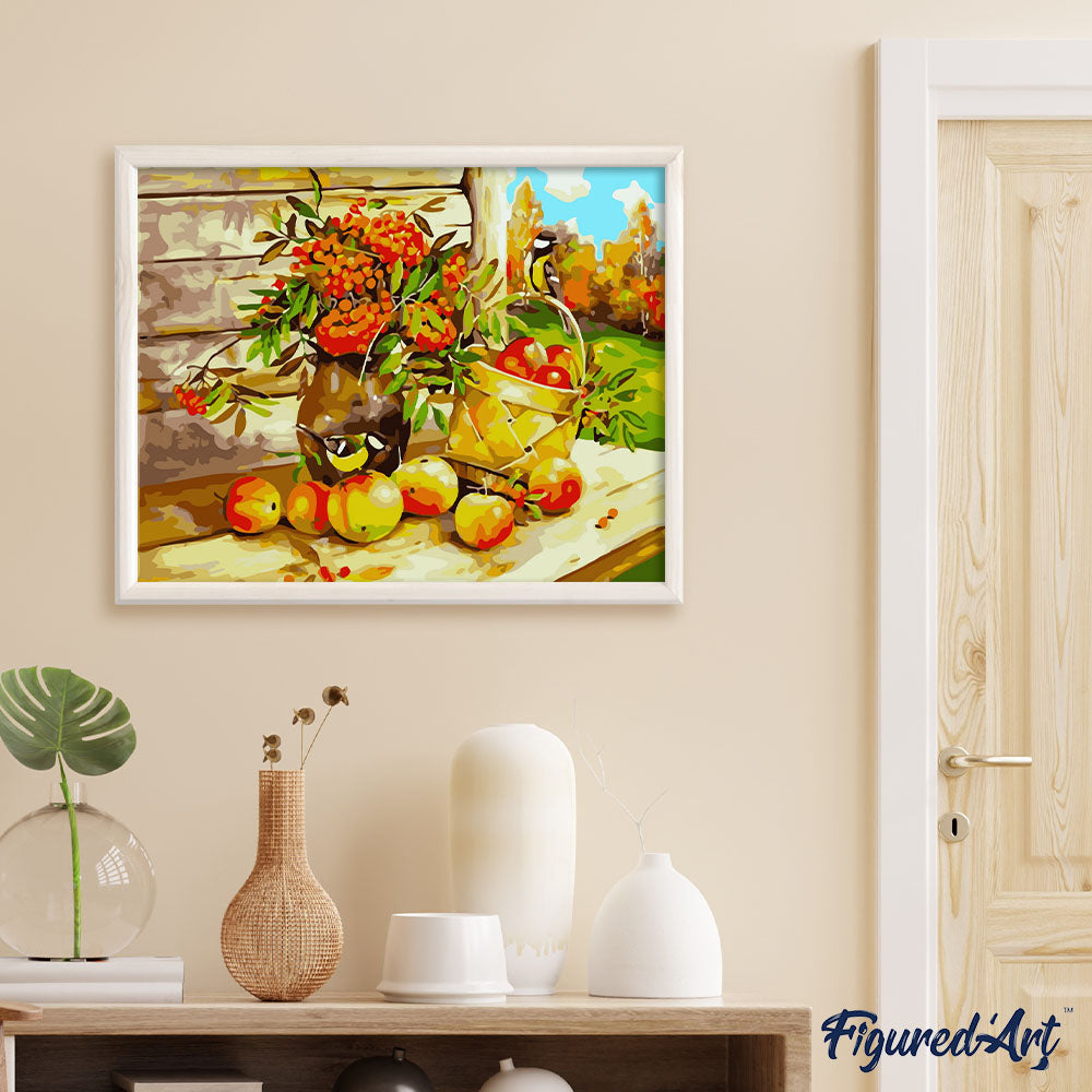 Basket of fruits in the countryside