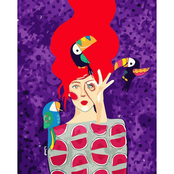 Paint by numbers | Woman and toucans | animals women intermediate new arrivals birds portrait | Figured'Art