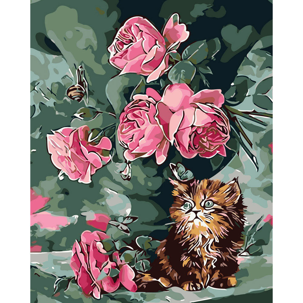 Bouquet of roses and cat