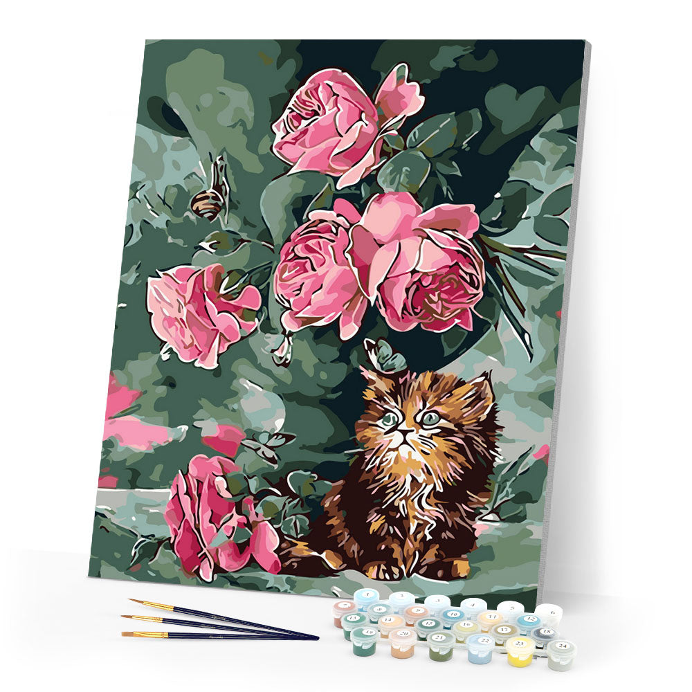 Paint by Numbers - Bouquet of roses and cat