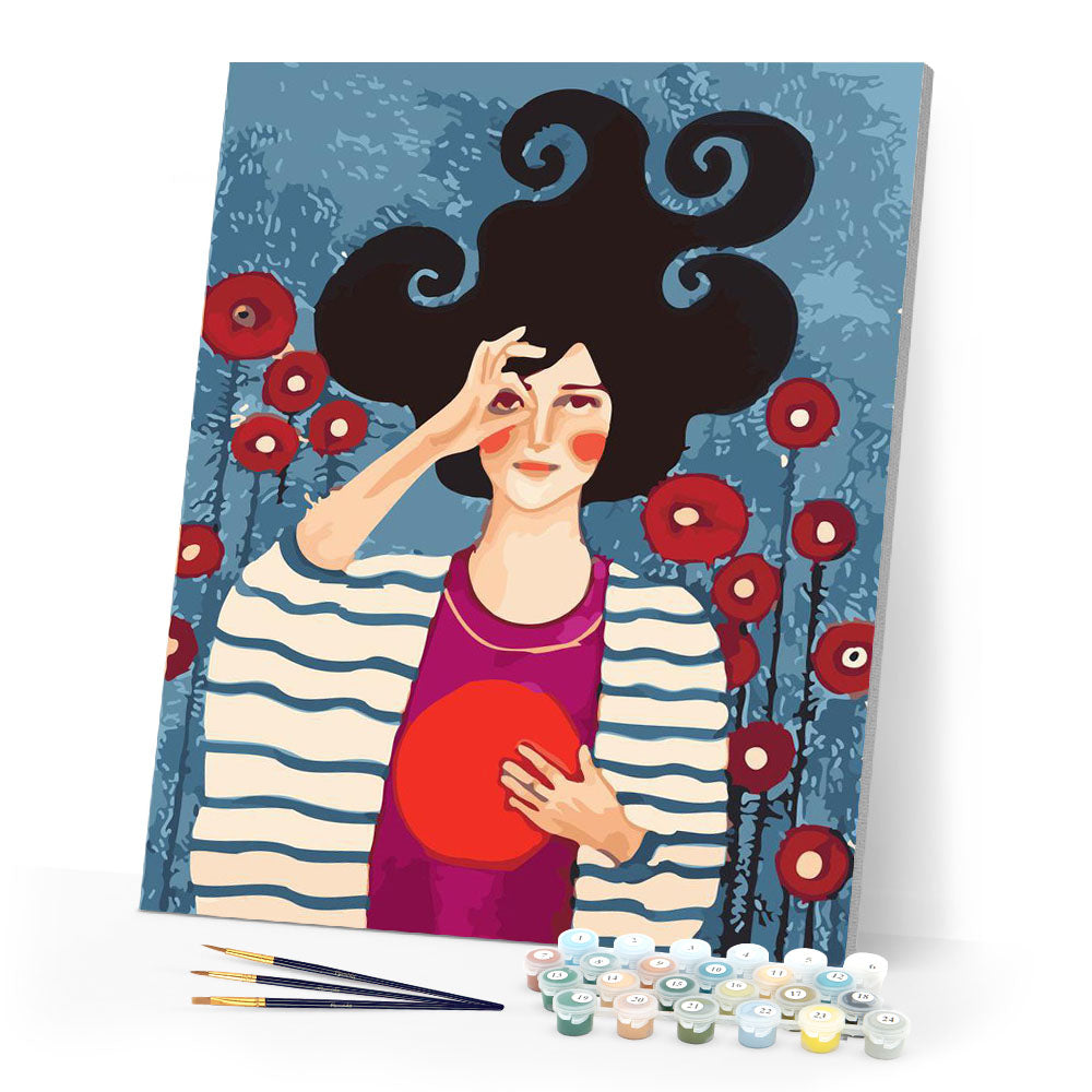 Paint by numbers | Woman with red circle | women intermediate new arrivals portrait | Figured'Art