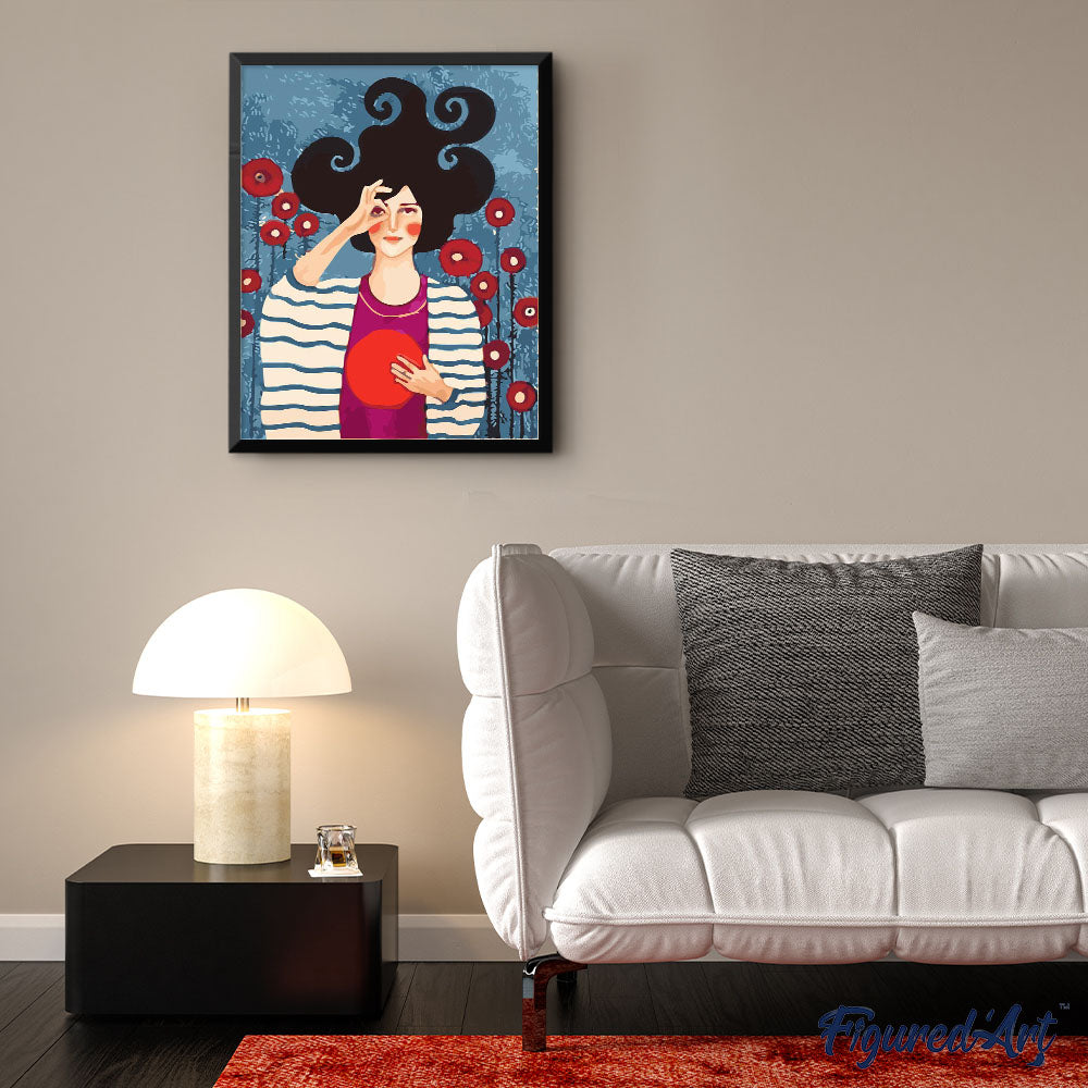 Paint by numbers | Woman with red circle | women intermediate new arrivals portrait | Figured'Art