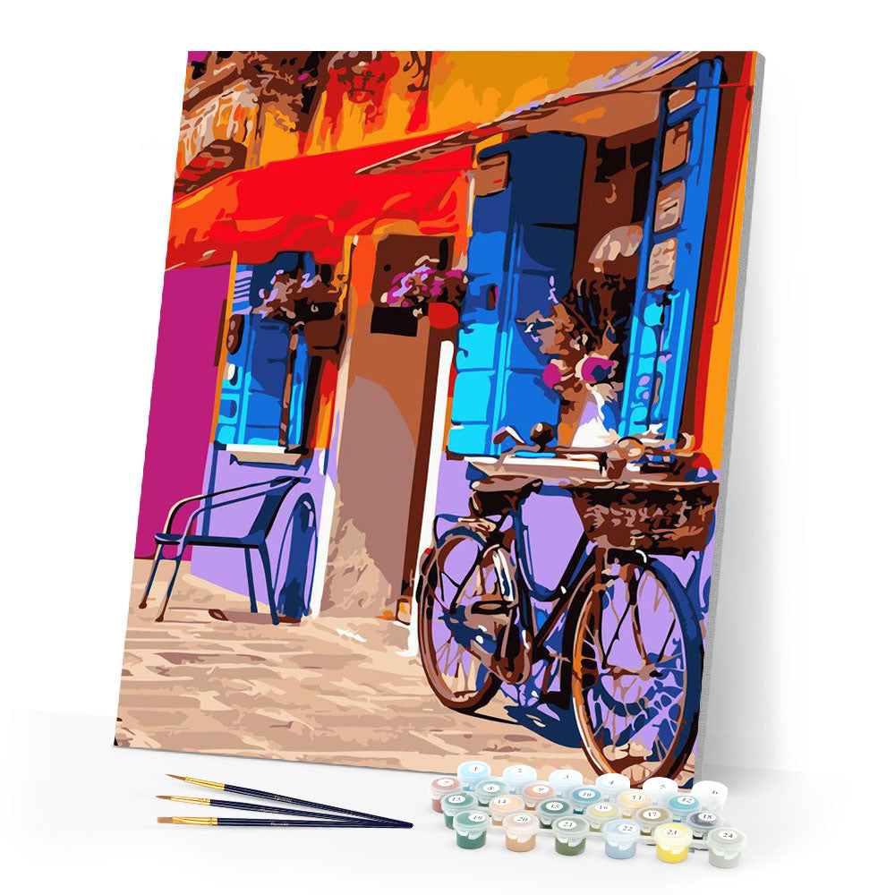 Paint by numbers | Bicycle at the coffee shop | intermediate new arrivals cities | Figured'Art