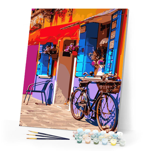 Paint by numbers | Bicycle at the coffee shop | intermediate new arrivals cities | Figured'Art