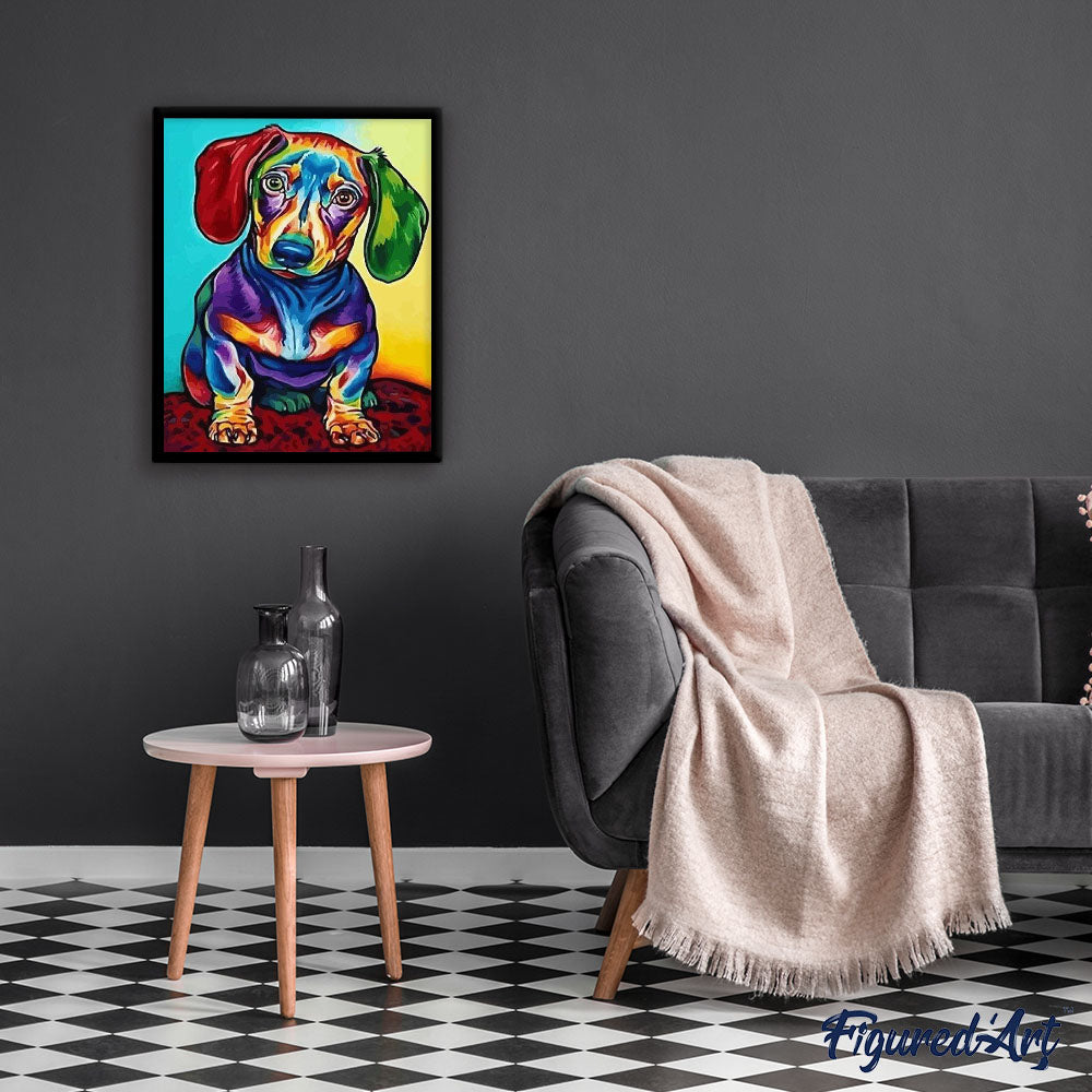 paint by numbers | Dog Color Red and Green Ears | animals dogs easy Pop Art | FiguredArt