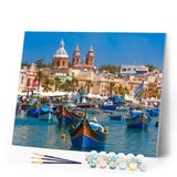paint by numbers | Harbor in Malta | advanced landscapes ships and boats | FiguredArt