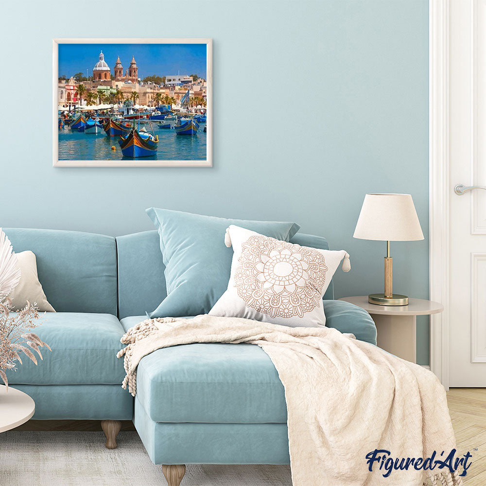 paint by numbers | Harbor in Malta | advanced landscapes ships and boats | FiguredArt