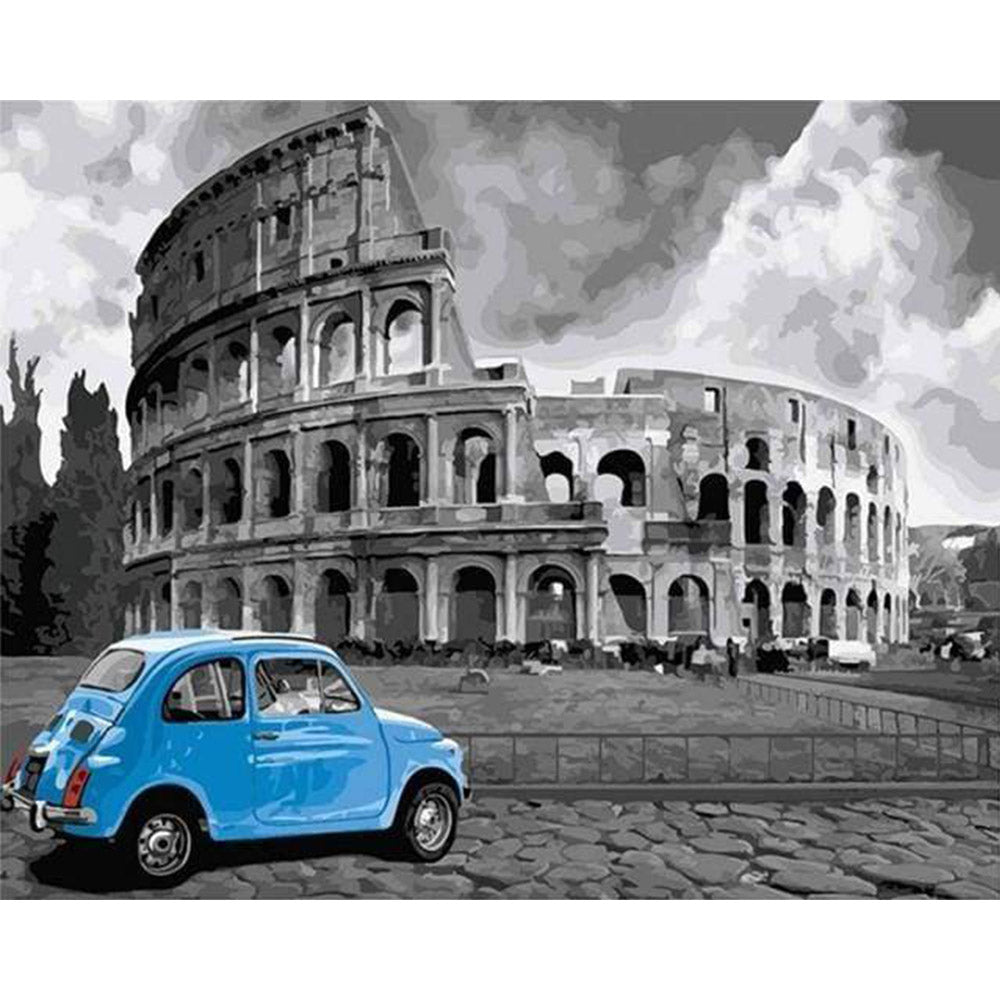 paint by numbers | Blue Fiat and Coliseum | cities intermediate | FiguredArt