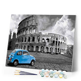 paint by numbers | Blue Fiat and Coliseum | cities intermediate | FiguredArt