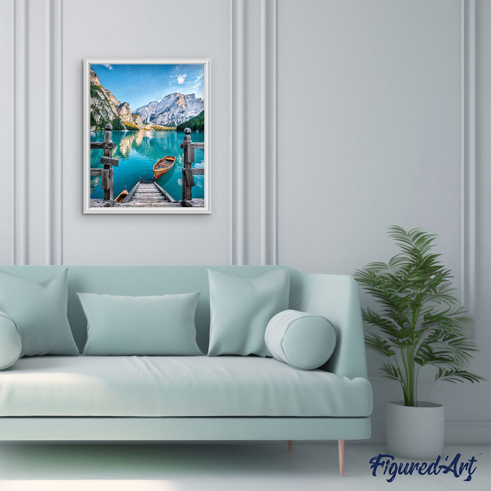 paint by numbers | Boat on the Mountain Lake | intermediate landscapes new arrivals ships and boats | FiguredArt
