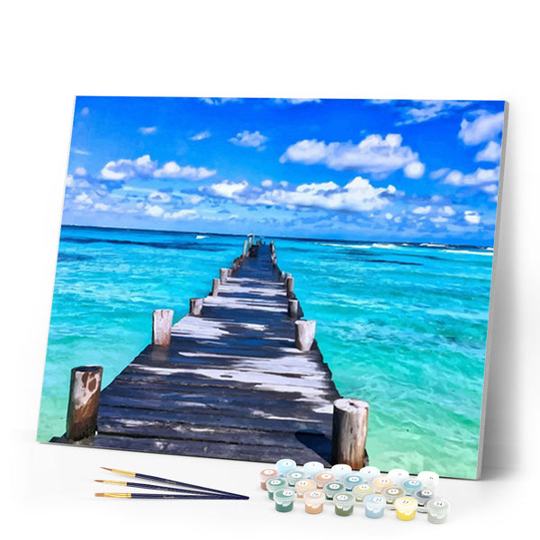 paint by numbers | Pontoon in Paradise Beach | advanced landscapes new arrivals | FiguredArt