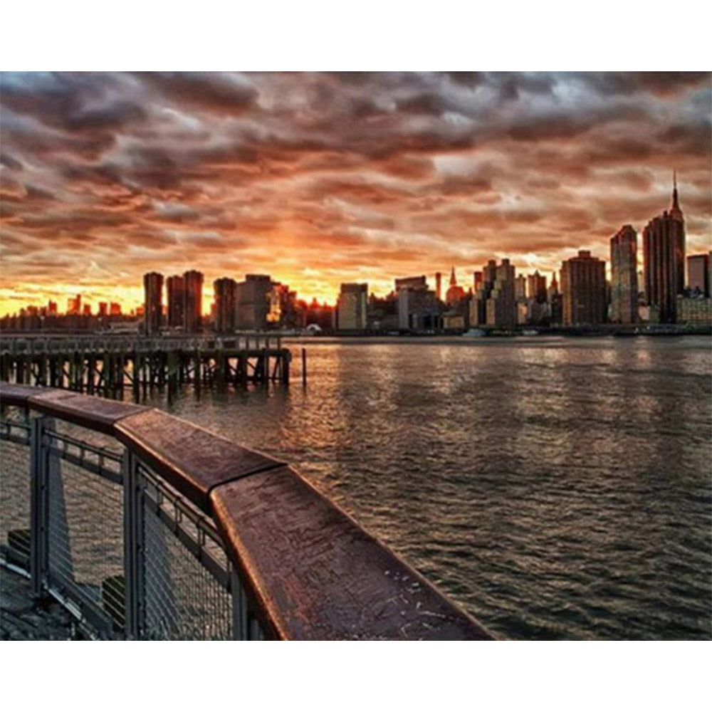 paint by numbers | American City near the Water | advanced cities | FiguredArt