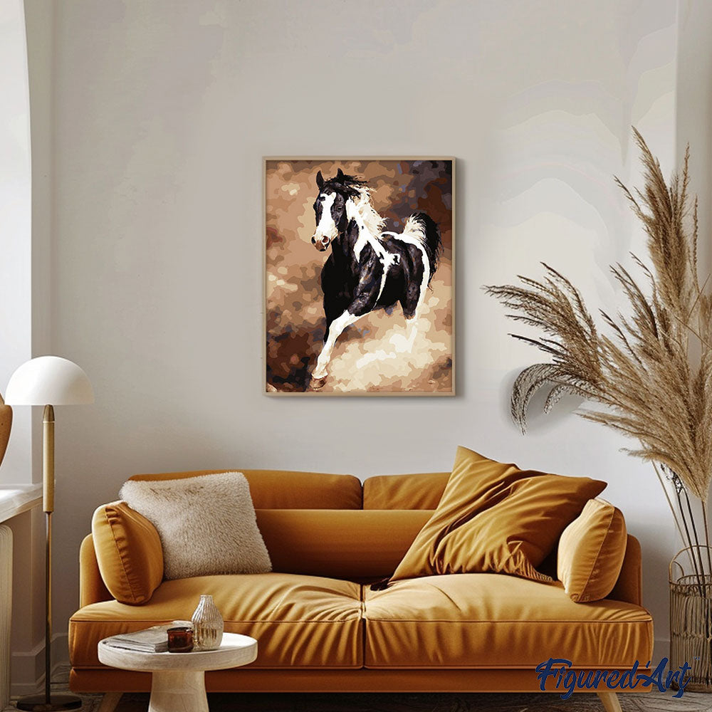 paint by numbers | Big Horse Black and White | animals easy horses new arrivals | FiguredArt