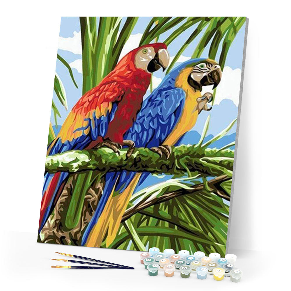 paint by numbers | Parrots in the Tropics | animals birds easy parrots | FiguredArt
