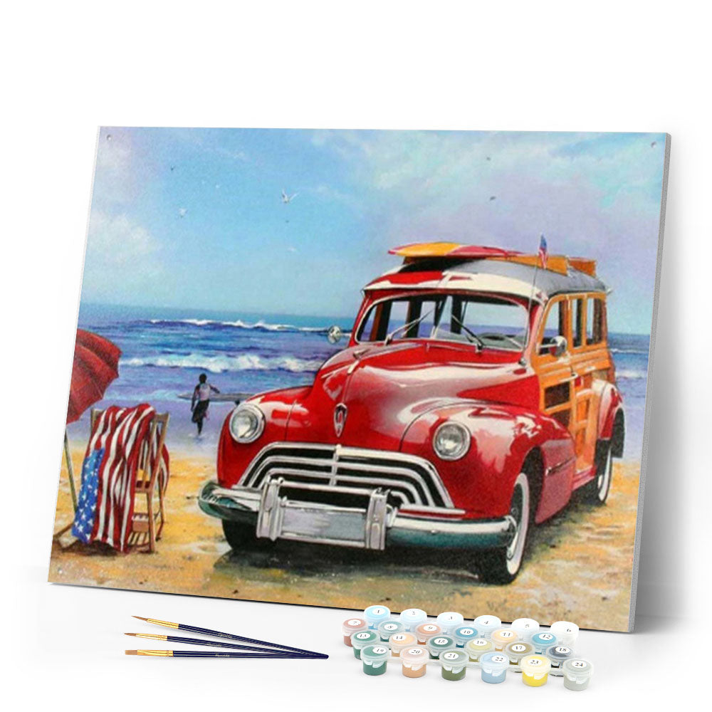 paint by numbers | Car at the Beach | cars and motos intermediate | FiguredArt