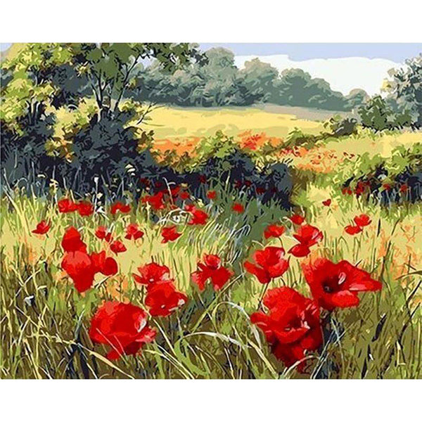 paint by numbers | field of poppies in the countryside | new arrivals landscapes flowers intermediate | FiguredArt