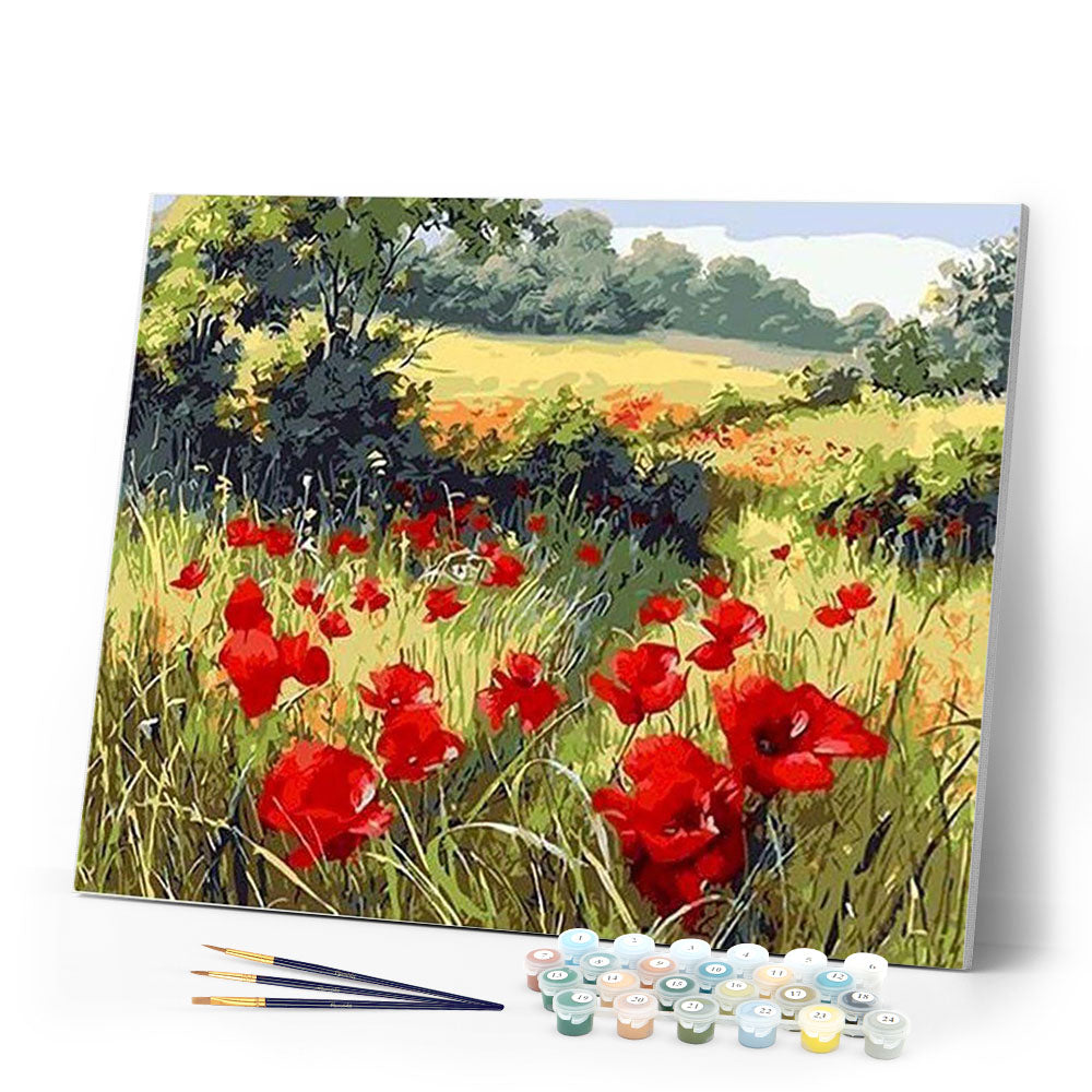 paint by numbers | field of poppies in the countryside | new arrivals landscapes flowers intermediate | FiguredArt